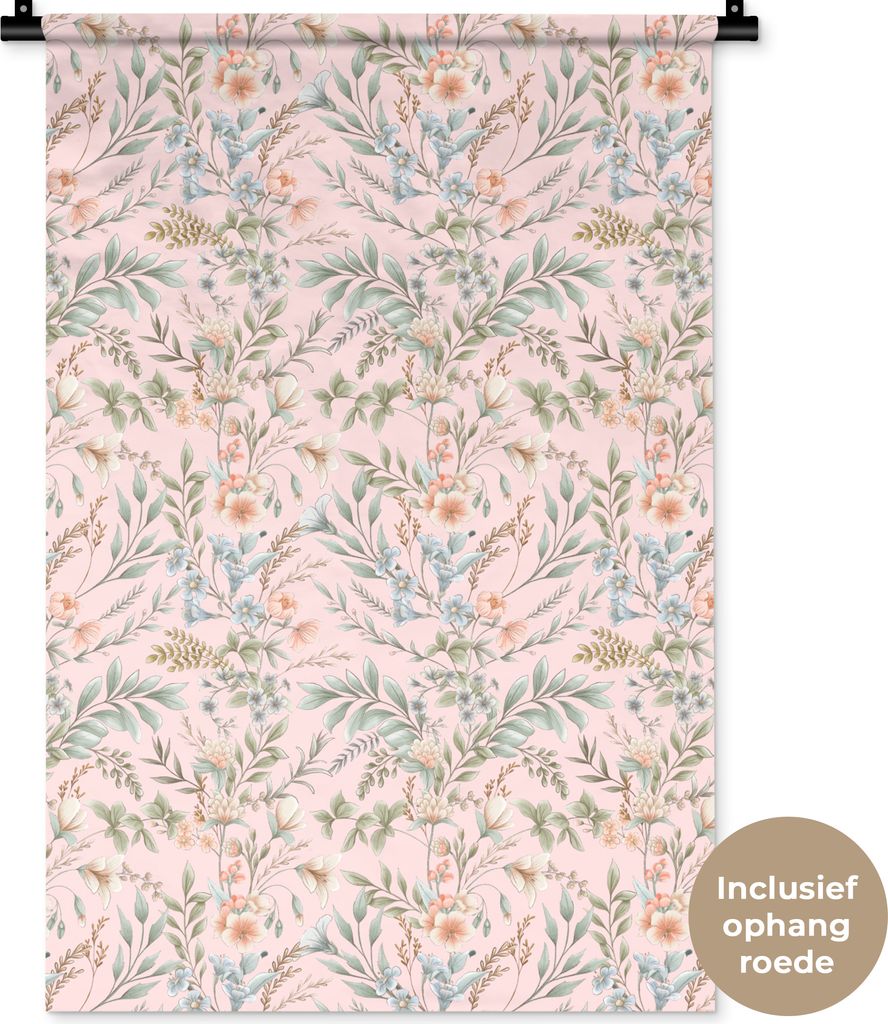 MuchoWow Wandteppich Wandbehang Blumen - Muster - Rosa 60x90 cm Tapisserie Dekoration Wandtuch - Foto-Teppich - Abwaschbar