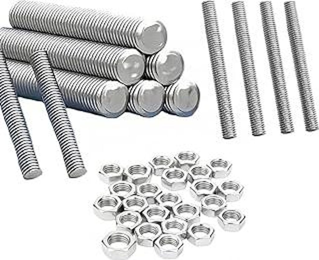 Gewindestange M8 304 Edelstahl Rostfrei - 12 Stück M8x100mm Gewindestangen + 24 Stück M8 Muttern - Vollgewinde für DIY, Maschinenbau, Möbelmont...