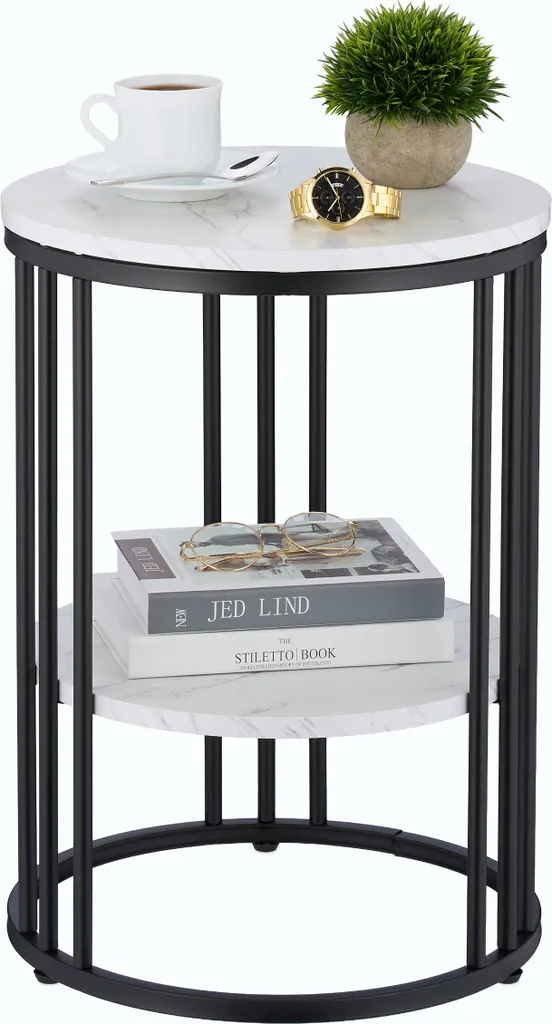 Relaxdays Table d'Appoint Imitation Marbre - Bout de Canapé Noir et Or