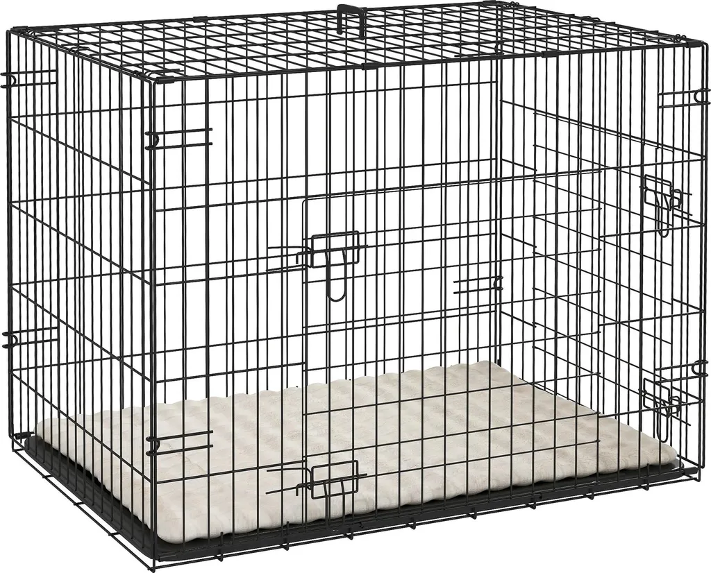 Cage pour chien anti-évasion en acier noir avec plateau de fond amovible