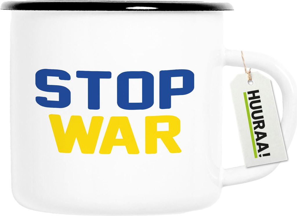 Huuraa Emaille Tasse Stop War 300ml Vintage Campingbecher Geschenkidee
