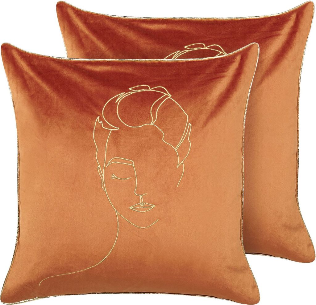 BELIANI Sada 2 dekoratívnych vankúšov oranžová 45 x 45 cm Obrázok produktu 