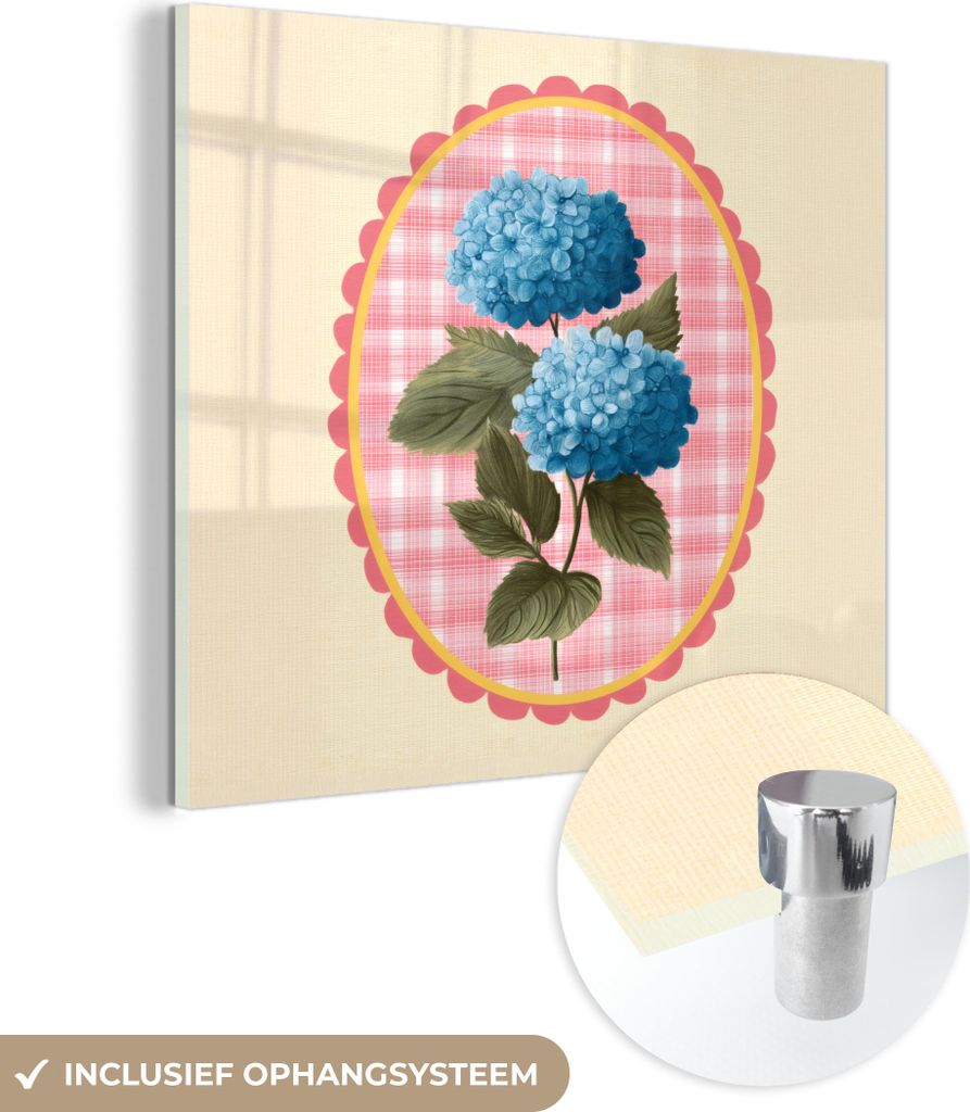 MuchoWow Glasbilder - Bilder auf Wandbild - Foto auf Glas Blumen - Blau - Liste - Blätter 40x40 cm Wanddekoration aus Glas - Acrylglasbild - Acryl...