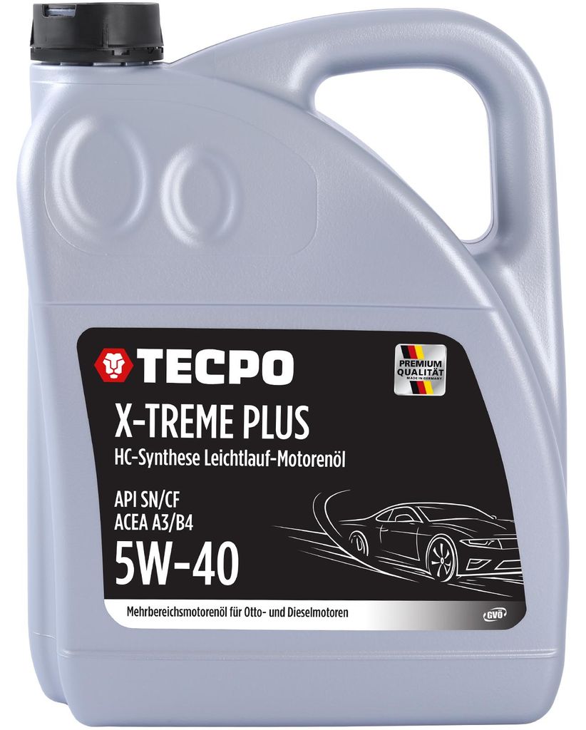 TECPO Motoröl 5W40 Öl X-TREME Plus Öl, 5 Liter 5W-40 Gebinde HC-Synthese für Diesel-und Benzinmotoren entspricht API SN/CF / ACEA A3/B4 / 502/5...