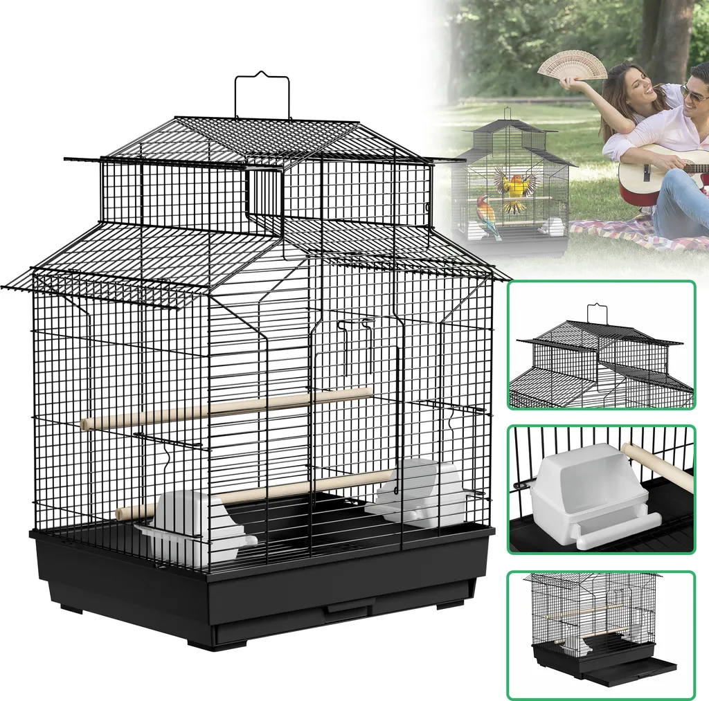 Cage oiseaux LZQ anti-projections 46x36x62 cm - Nettoyage facile métal