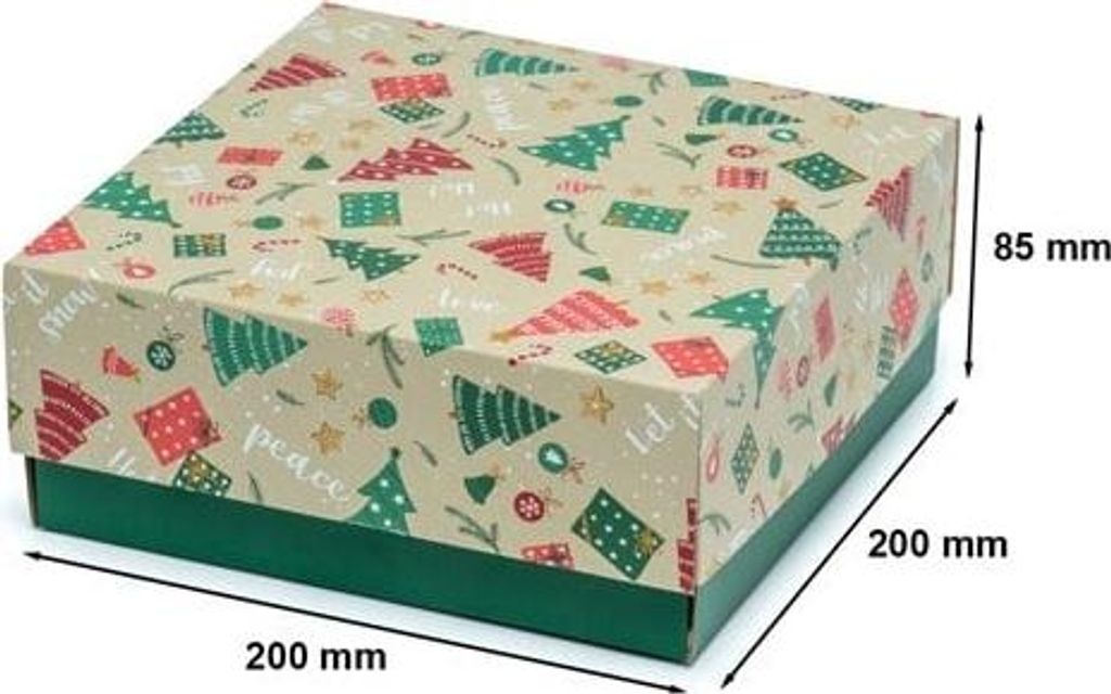 Faltbare Weihnachtsgeschenkbox 200 x 200 x 85 mm Weihnachtsbäume Deckel + Boden