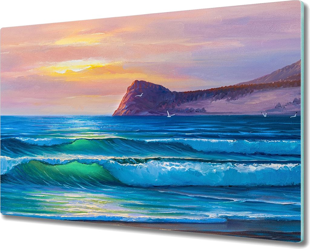 Coloray Hackbrett Kochplattenabdeckung Herdabdeckplatte 80x52 cm Schneidebrett Küchenbrett - Nature Coast Wellen