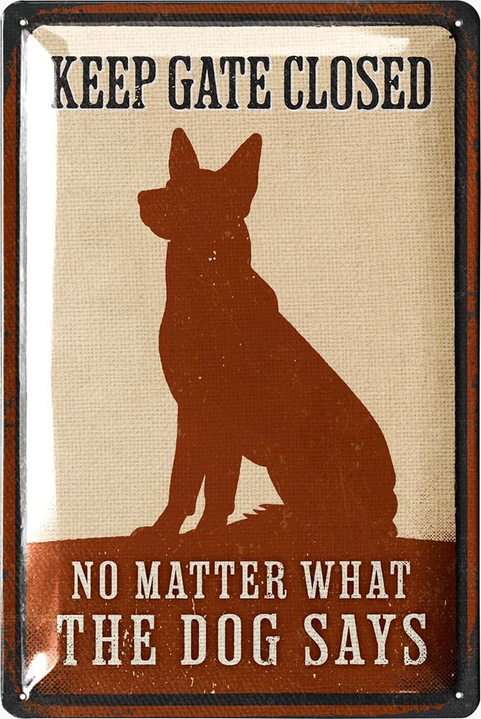 Retro Blechschild Türschild Hund, Keep Gate Closed, Hundeschilder Warnung lustig, Hundeschilder Warnung für Gartentor und Tür 20x30cm