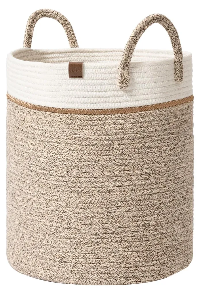 Panier à linge robuste en corde de coton 40L avec poignées renforcées