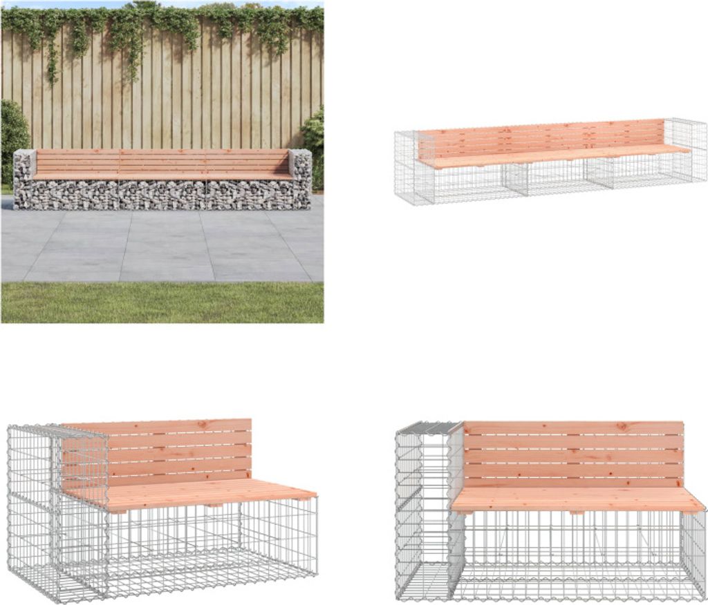 vidaXL Gartenbank aus Gabionen 347x71x65,5 cm Massivholz Douglasie - Gartenbank - Gartenbänke - Outdoor Bank - Außenbank