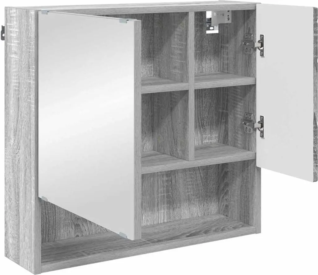 Mobiletto Specchio Bagno Grigio Sonoma 59x17x55 cm vidaXL Elegante - 5