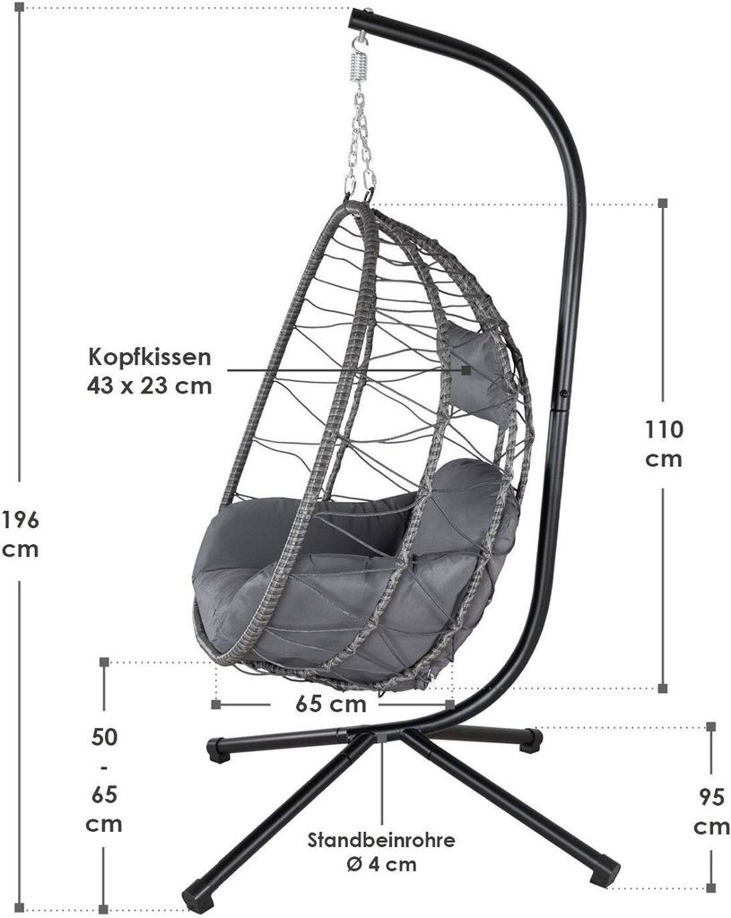Juskys Hängesessel Aria mit Kissen - höhenverstellbar & Produktbild 