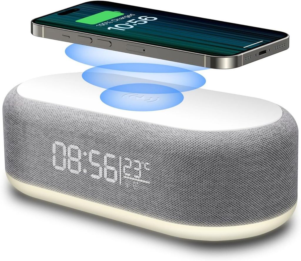 4 in 1 Wecker Digital mit Ladestation,15W Kabelloses Schnell Ladegerät,LED-Display mit Temperatur,Alarm Clock 3 dimmbares Nachtlicht und USB-Ladeg...
