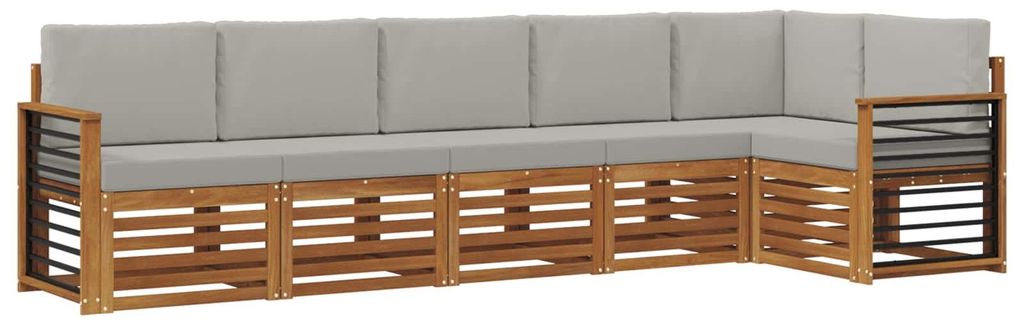 vidaXL Ecksofa Set 6 pcs Natürlich und Hellgrau Massivholz Akazie