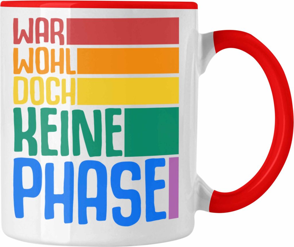 Trendation - LGBT Tasse Geschenk für Schwule Lesben Transgender Regenbogen Lustige Grafik Regenbogen War Wohl Doch Keine Phase (Rot)