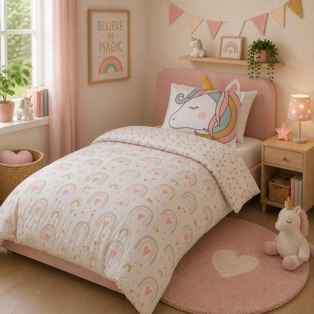 Kinder Bettwäsche Set 135x200 80x80 cm süße Unicorn Einhorn Produktbild 