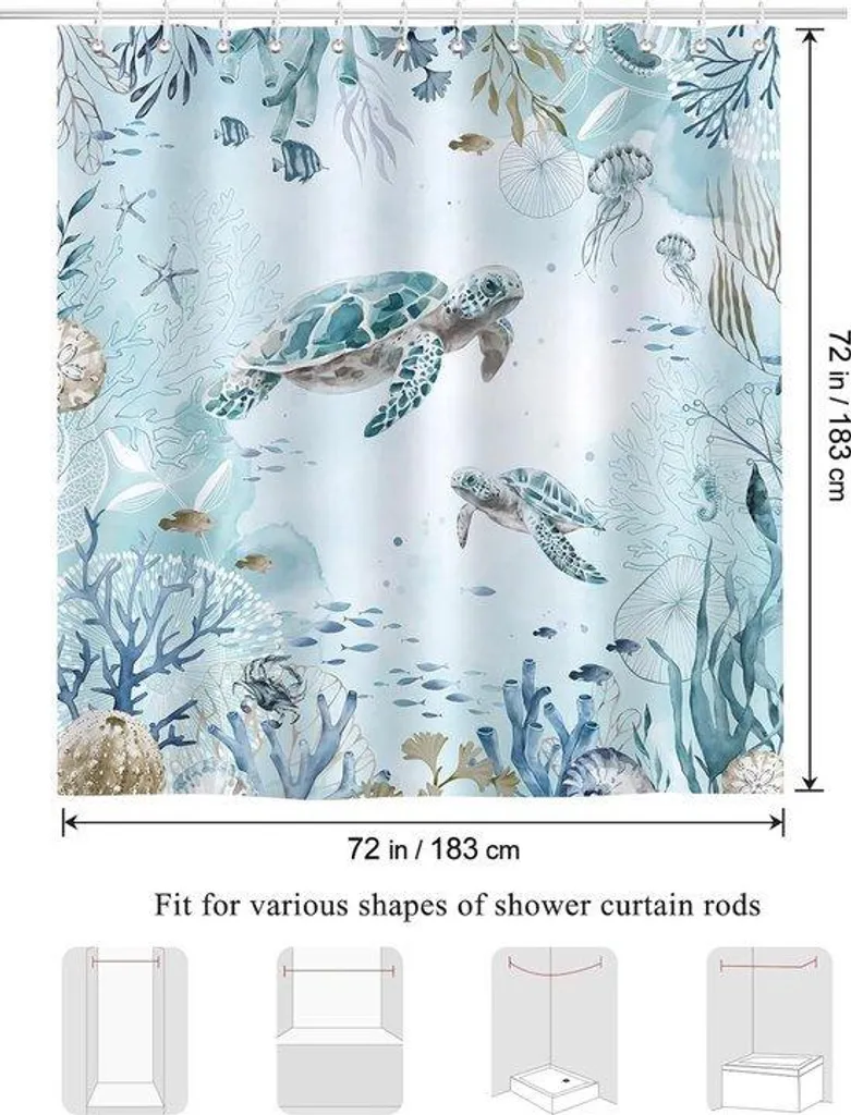Rideau de Douche Oceanic 180x180 cm Imperméable Vert-Bleu avec 12 Crochets