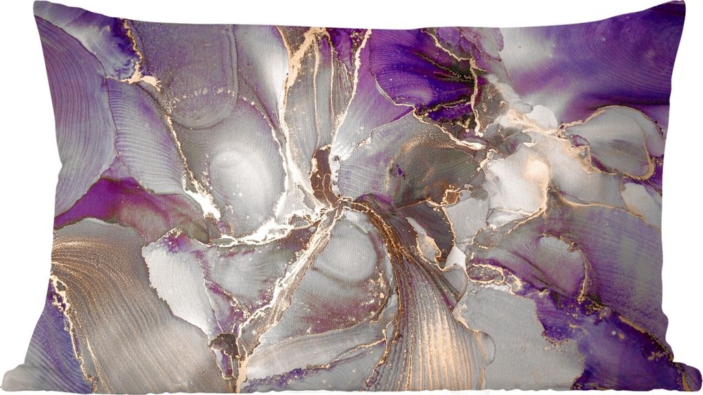 MuchoWow Zierkissen Sofakissen Wohnzimmer Dekokissen 60x40 cm Gold - Lila - Marmor - Kopfkissen - Polster mit Foto