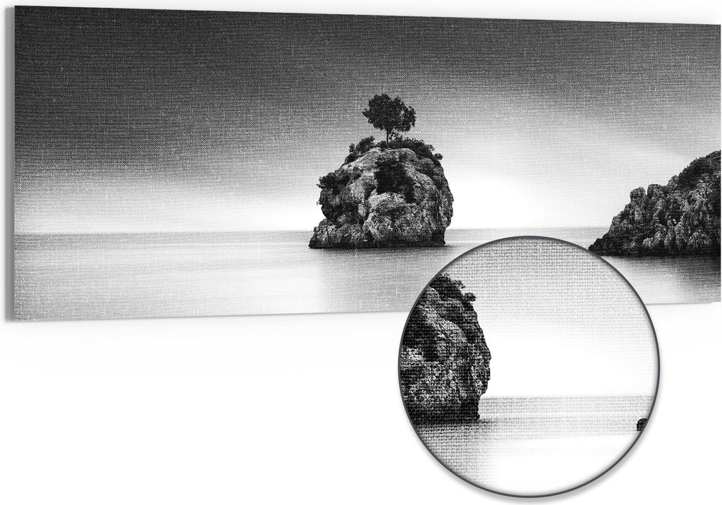 DEQORI Hybrid Leinwand Bild 150x60 cm 'Stilles Inselparadies' Wandbild Glas flach modern