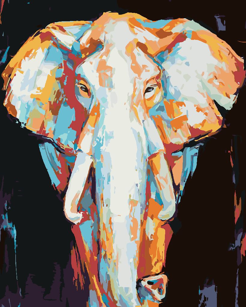 Zuty - Malen nach Zahlen - BUNTER ELEFANT AUF SCHWARZEM HINTERGRUND, 40x50 cm, mit Keilrahmen (bereits gespannt)
