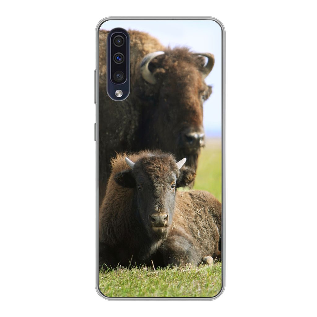 MuchoWow Handyhülle Schutzhülle Hülle für Samsung Galaxy A30s Büffel - Gras - Kalb Silikon Softcase Handy Hülle - Karteninhaber