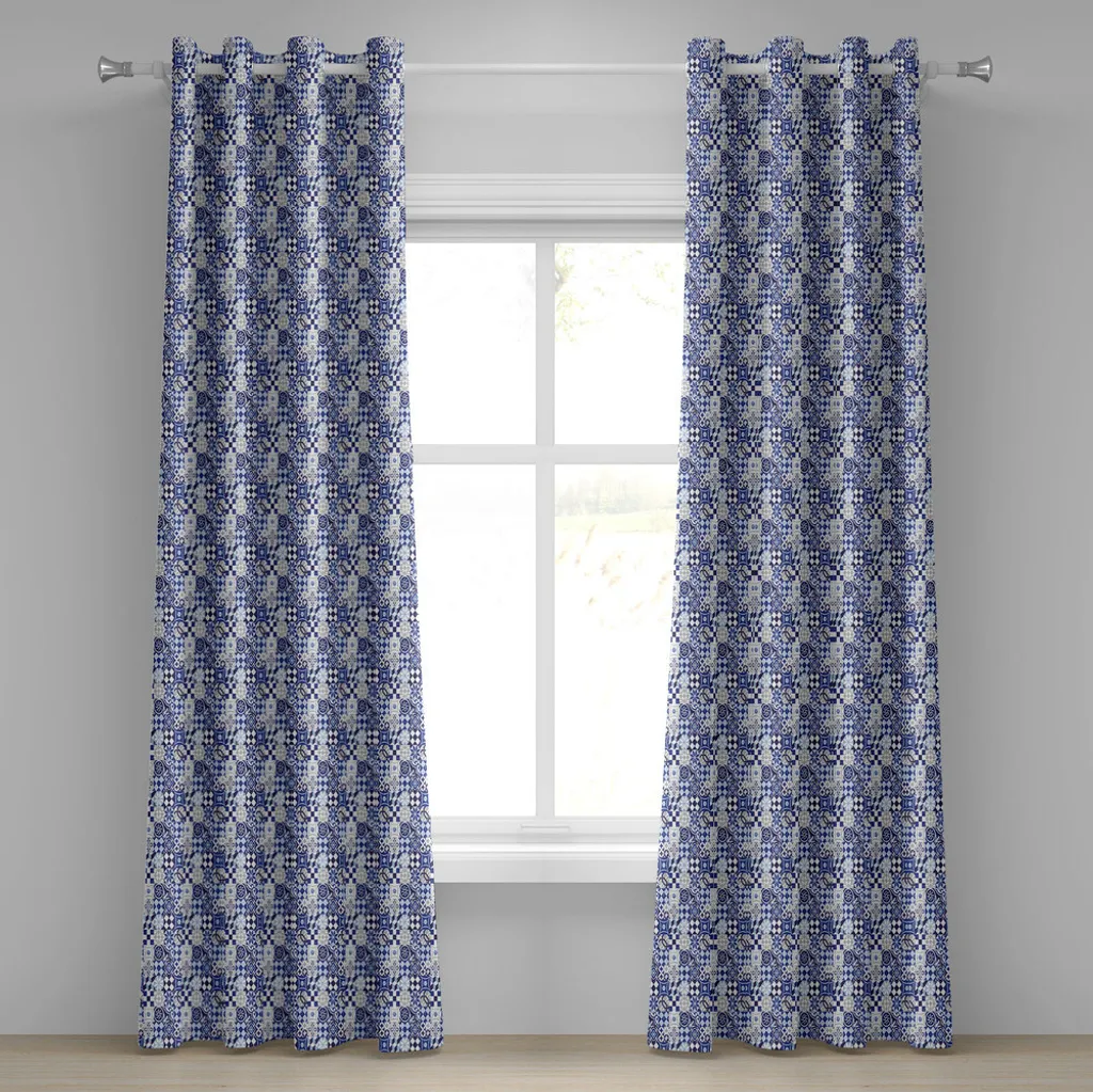 Rideau de salon style mosaïque bleu pour ambiance vintage et cosy 280cm