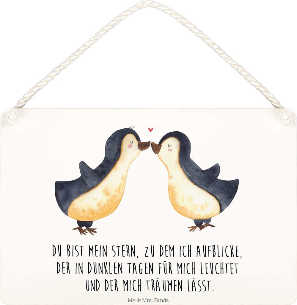 Mr. & Mrs. Panda Schild Pinguin Liebe DIN A4 - Weiß - Geschenk, Hochzeitstag, Holzschild, holzbild, Türschild, Verlobter, Wandschild, Wandbild Ho...