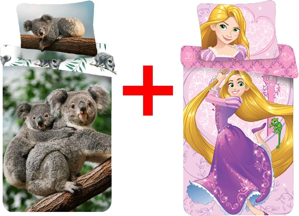 Bettwäsche-Set Koalas, Rapunzel Tiere Prinzessin Bettdecke 140x200 + Kopfkissen 70x90 cm Kopfkissen 100% Baumwolle, 2er Geschenk-Set