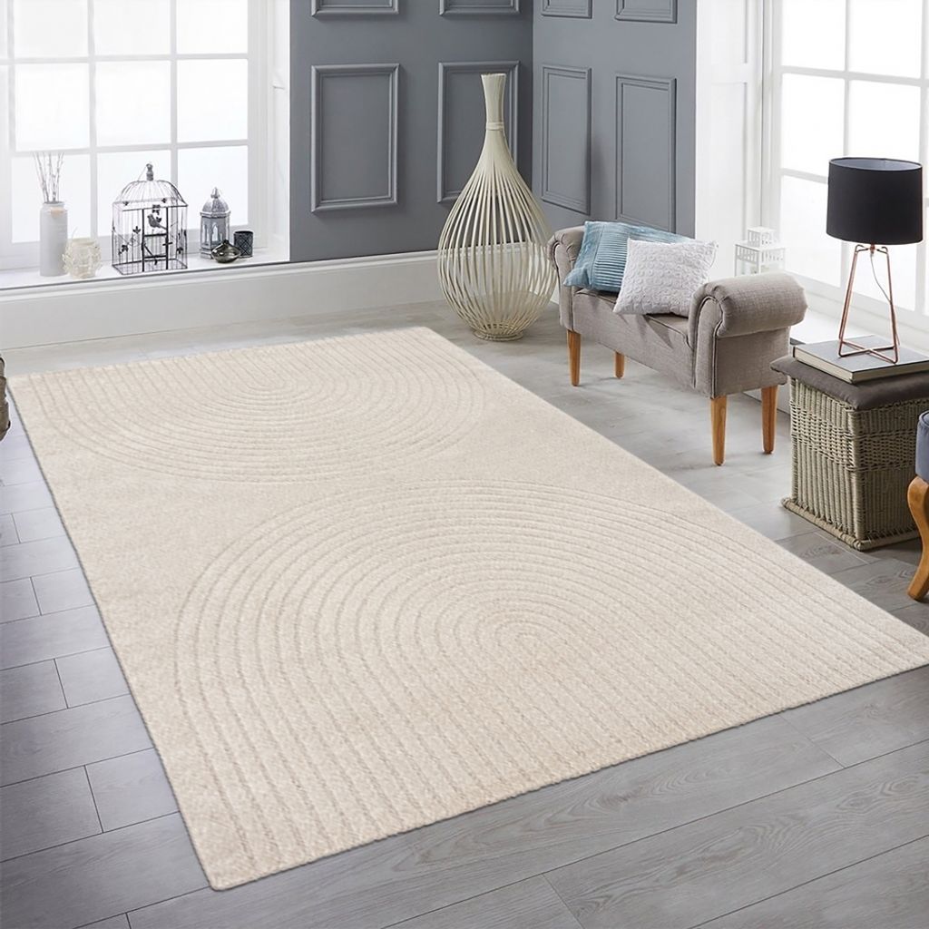 Wohnzimmer-Teppich strapazierfähig mit schlichtem Bogendesign in Beige Größe - 140 x 200 cm