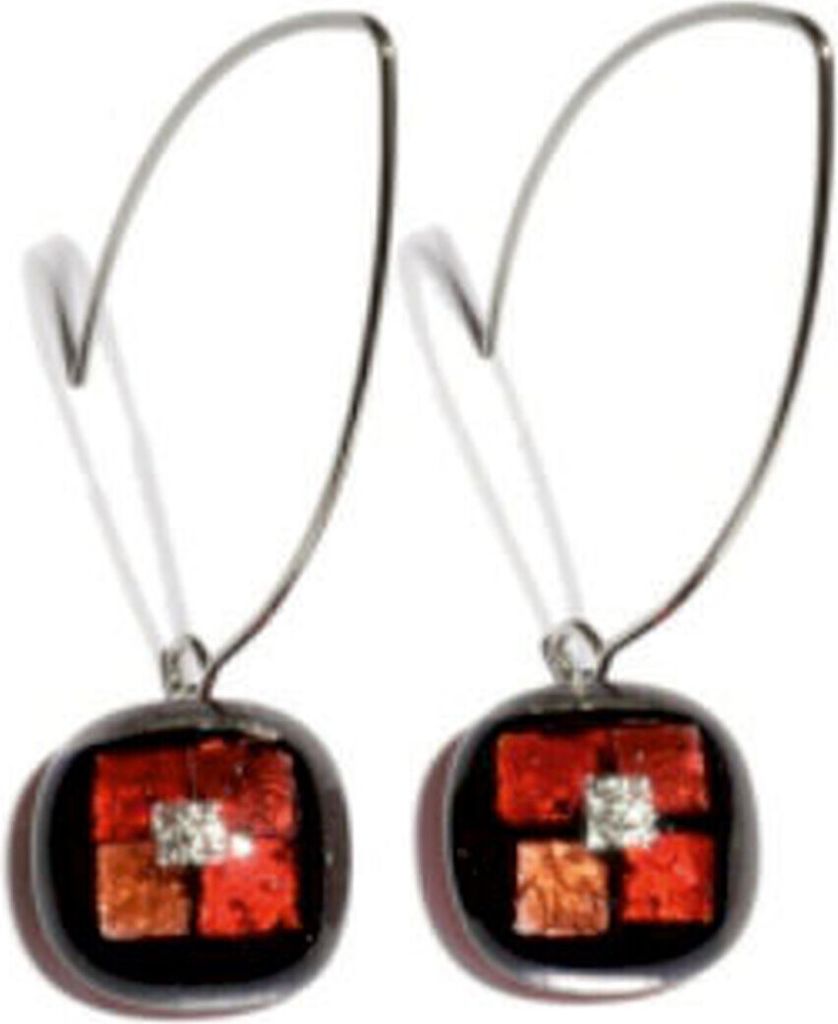 Ohrringe mit Glasstein Rot Schwarz Fusing