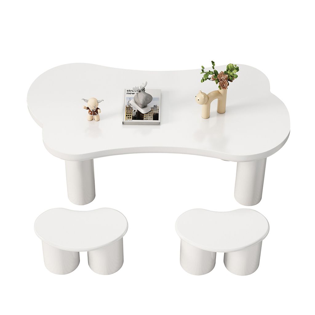 Couchtisch mit 2 kleinen Bänken Unregelmäßiger Beistelltisch Wohnzimmertisch für Wohnzimmer L 113 cm, B 58 cm, H 40,5 cm