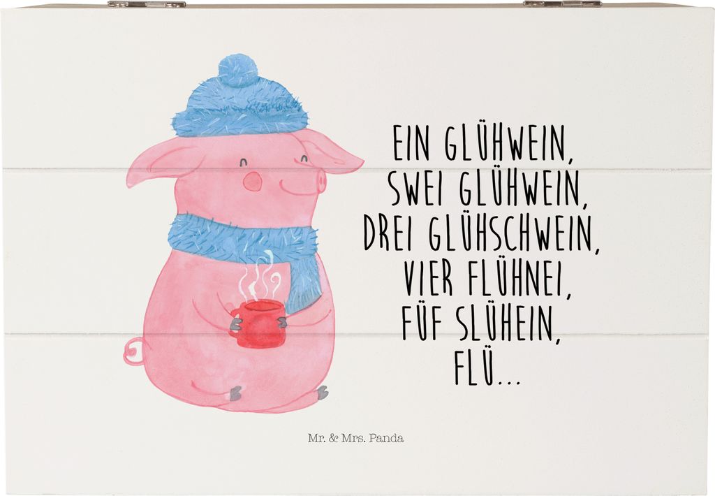Mr. & Mrs. Panda Geschenkbox Schweinchen Glühwein 22 x 15 cm - Weiß - Geschenk, Kiste, Betrunken, Weihnachten, Box, fotobox, Truhe, Weihnachtsmar...
