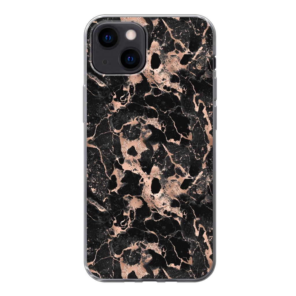MuchoWow Handyhülle Schutzhülle Hülle für iPhone 13 mini Marmor - Rose - Muster - Chic Silikon Softcase Handy Hülle - Softcase