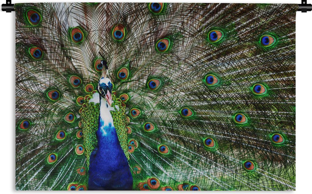 MuchoWow Wandteppich Wandbehang Pfau - Federn - Weiß - Blau 150x100 cm Tapisserie Dekoration Wandtuch - Waschbar - Tapisserien - Wand-Decke