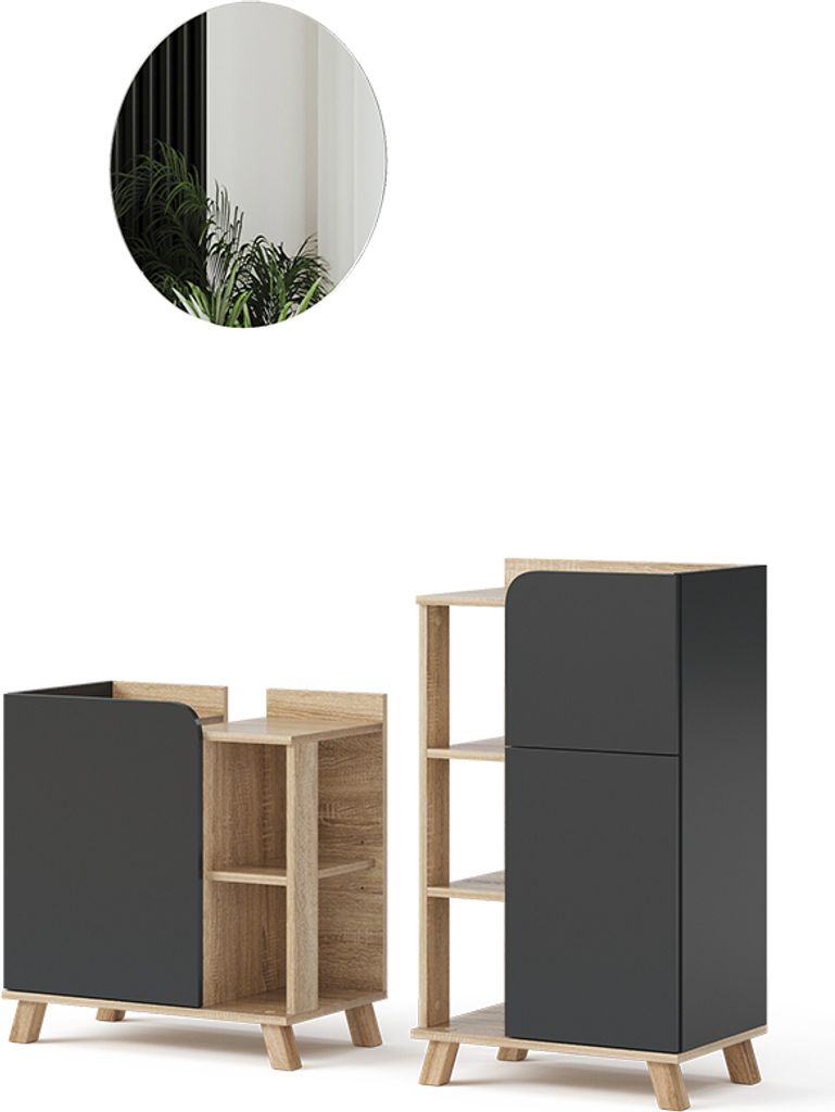 Badmöbel-Set Vicco Karen Sonoma/Anthrazit 3 Teile, mit Midischrank, Model 47291