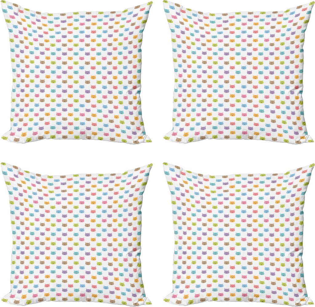 ABAKUHAUS Katze Kissenbezug Set (4 Stück), Bunte Gesichter Kinder Kinderzimmer, Moderner Doppelseitiger Digitaldruck, 50 cm x 50 cm, Mehrfarbig