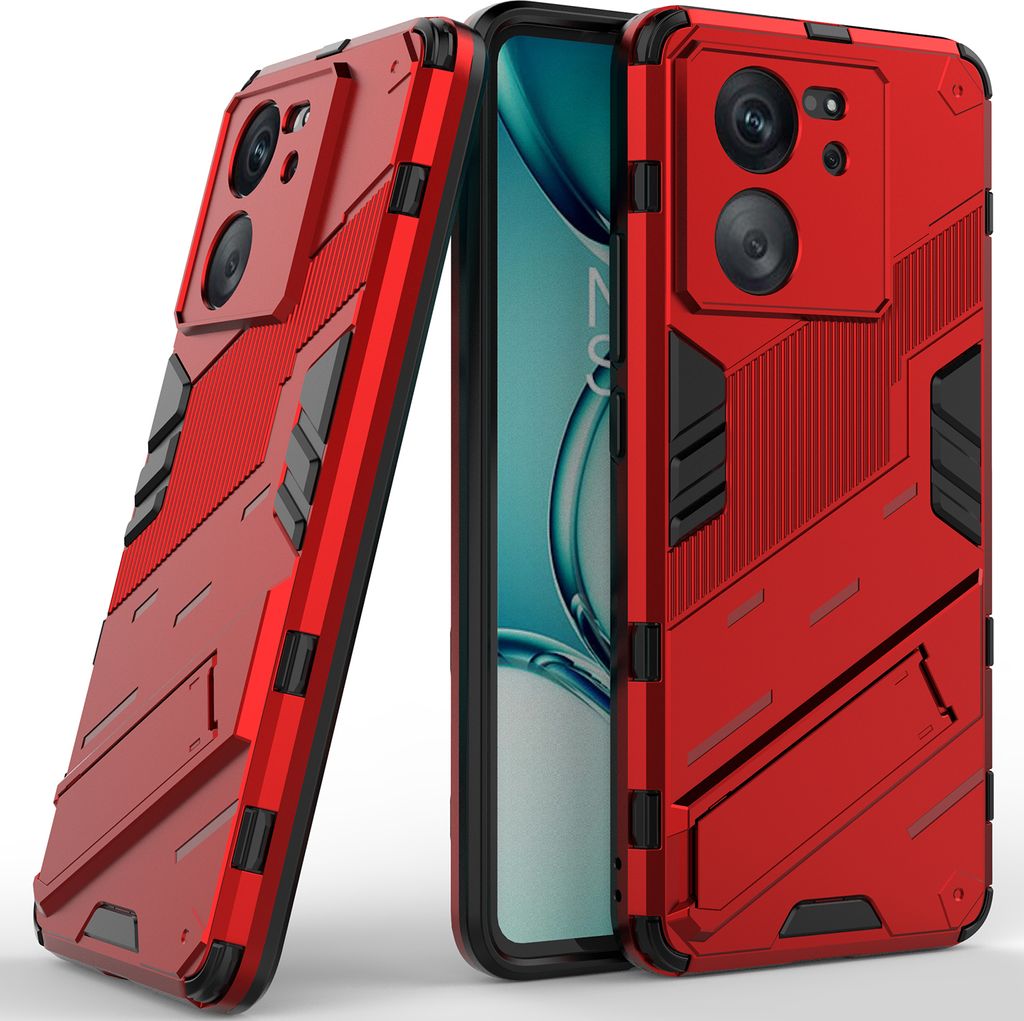Armor Hülle für Xiaomi 13T/13T Pro/Redmi K60 Ultra, Hybrid PC TPU Bumper Stoßfestes Schutzhülle mit Standfunktion Rot
