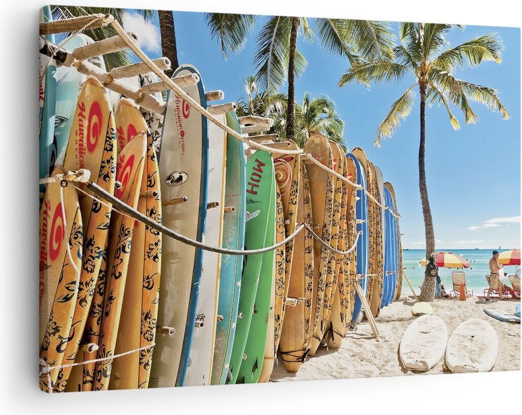 Bild auf Leinwand - Leinwandbild - Einteilig - Board Surfen Strand - 70x50cm - Wand Bild - Wanddeko - Wandbilder - Leinwanddruck - Bilder - Wanddek...