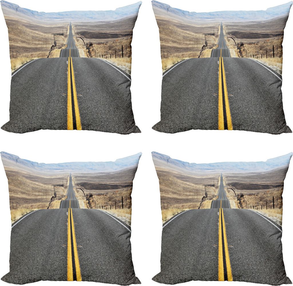 ABAKUHAUS Landschaft Kissenbezug Set (4 Stück), Pacific Road, Moderner Doppelseitiger Digitaldruck, 40 cm x 40 cm, Grau