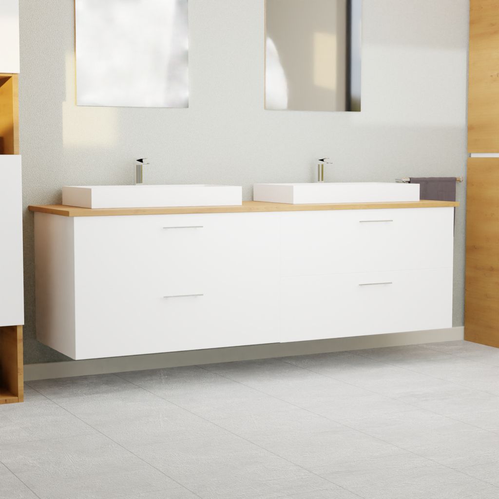 Garlivo Waschbeckenunterschrank GLA-160 Weiss mit Schubladen, Badezimmer Waschtischunterschrank hängend , Breite 160 cm, Soft-Close, Push-to-Open/...
