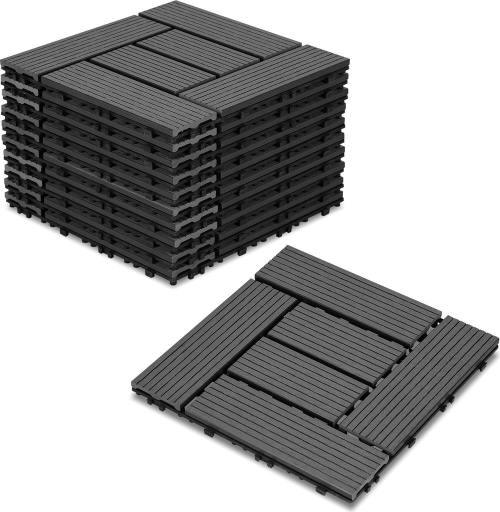 Izrielar WPC Terrassenfliesen, 30x30 cm, 88er Spar Set für 8m², Anthrazit in Holzoptik, für Garten Balkon Bodenbelag mit Drainage und Klicksystem
