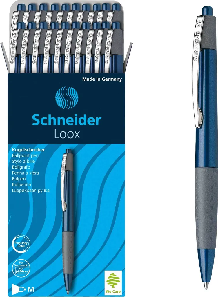 Stylos à bille Schneider Loox Bleus Pointe Moyenne 775 M Pack de 20