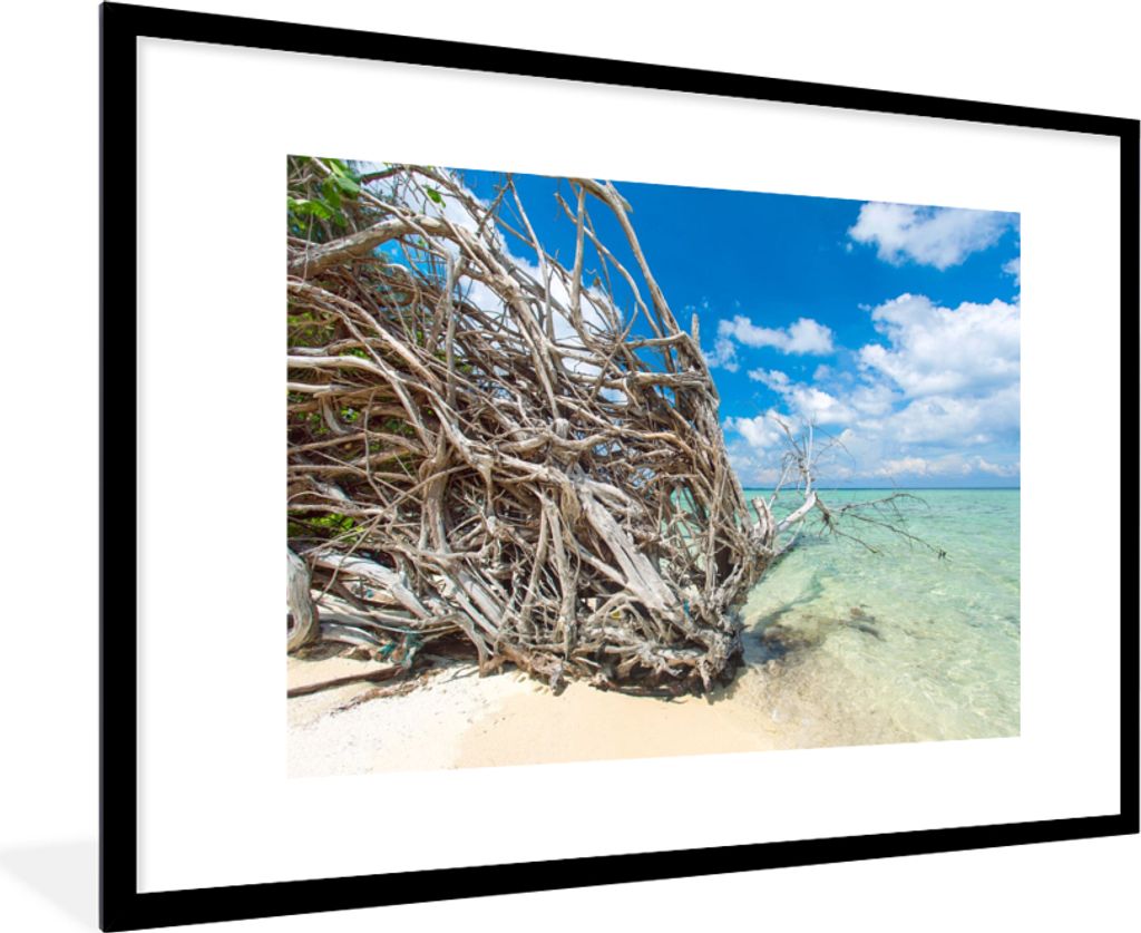 MuchoWow Gerahmtes Poster Strand - Äste - Tropisch - Meer 90x60 cm - Poster mit Schwarzem Bilderrahmen Wandposter Rahmen Foto Bilder - Wanddekor...
