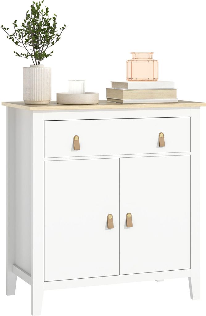 ZMH Wohnzimmer-Sideboard mit 2-türigem Schrank Schublade und verstellbarem Einlegeboden 80 x 40 x 90 cm weiß