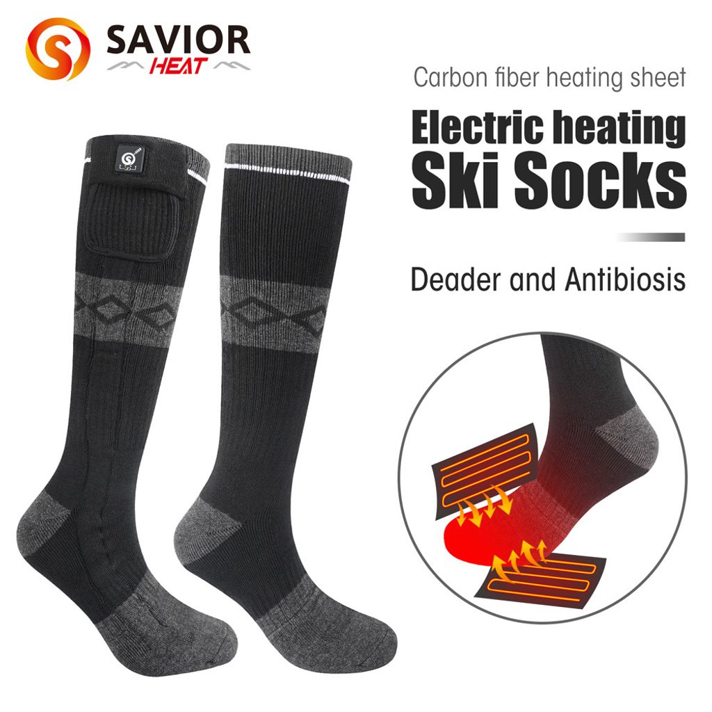 Herren Damen Heizsocken, 7.4V 2200mAh Elektrisch Wiederaufladbare Batterie Warme Winter Socken Schwarz S-XL