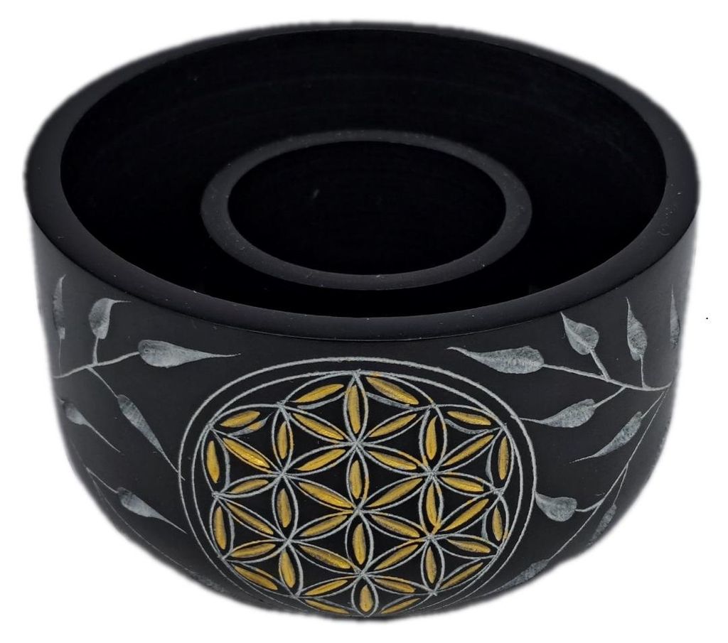 Smudge-Bowl "Blume des Lebens" gold, Black Stone, 5,5cm Ø9cm (innen Ø4cm)