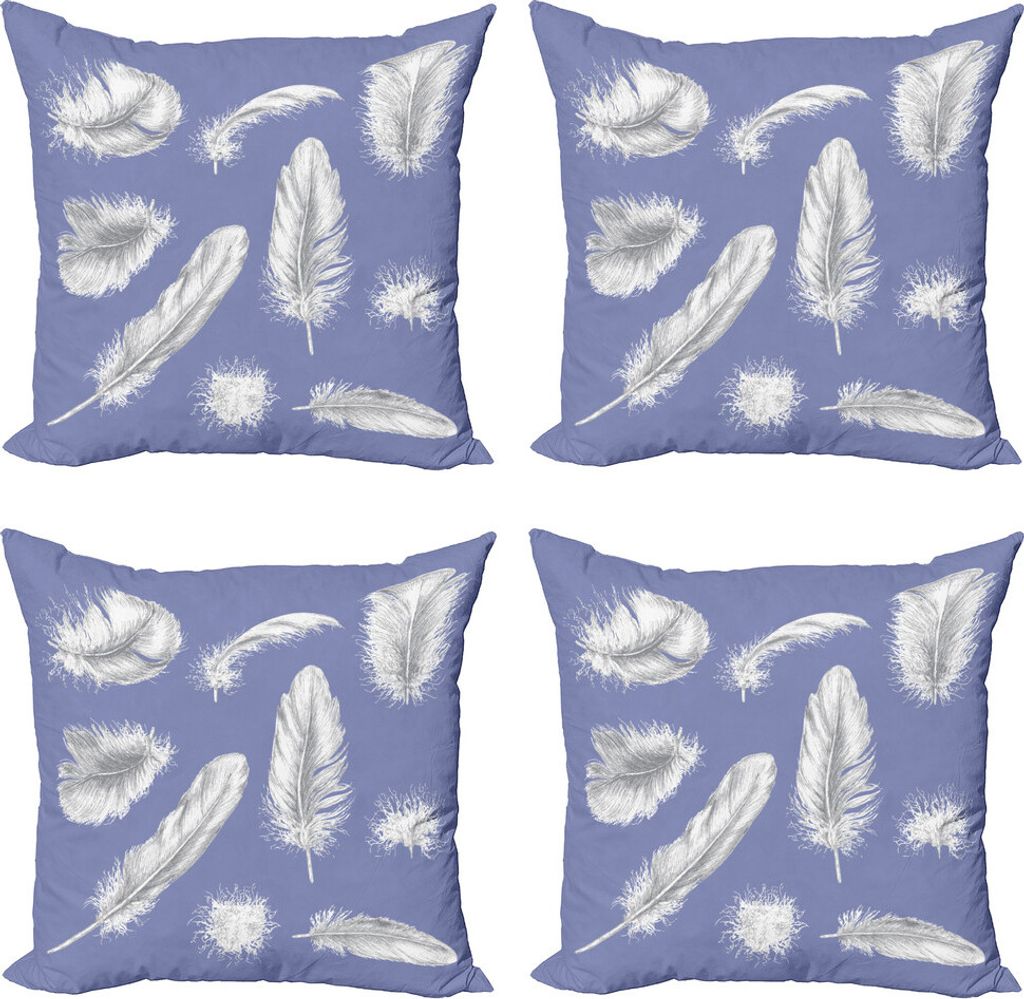 ABAKUHAUS Feder Kissenbezug Set (4 Stück), Fluffy Graustufen-Elemente, Moderner Doppelseitiger Digitaldruck, 60 cm x 60 cm, Lavendel-Blau-Grau