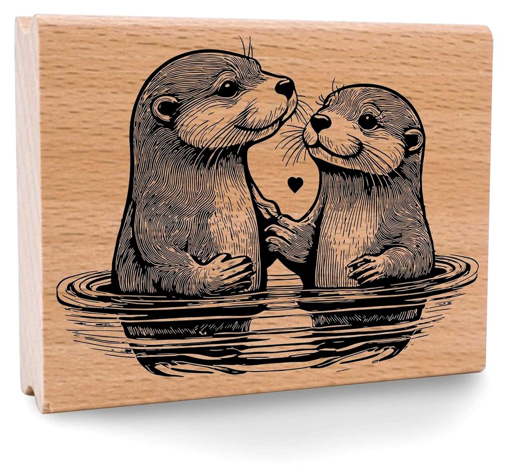 Stempel Otter-Paar aus Holz und Gummi für Karten und Geschenke, Tiermotiv, Liebe, Hochzeit, Valentinstag, Scrapbooking, Textilstempel, Dekoration,...
