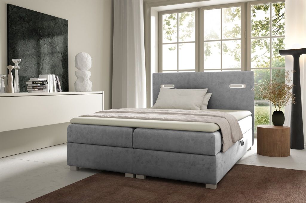 Boxspringbett Schlafzimmerbett CAPRICE 200x220cm Grau inkl. Ambiente-LED