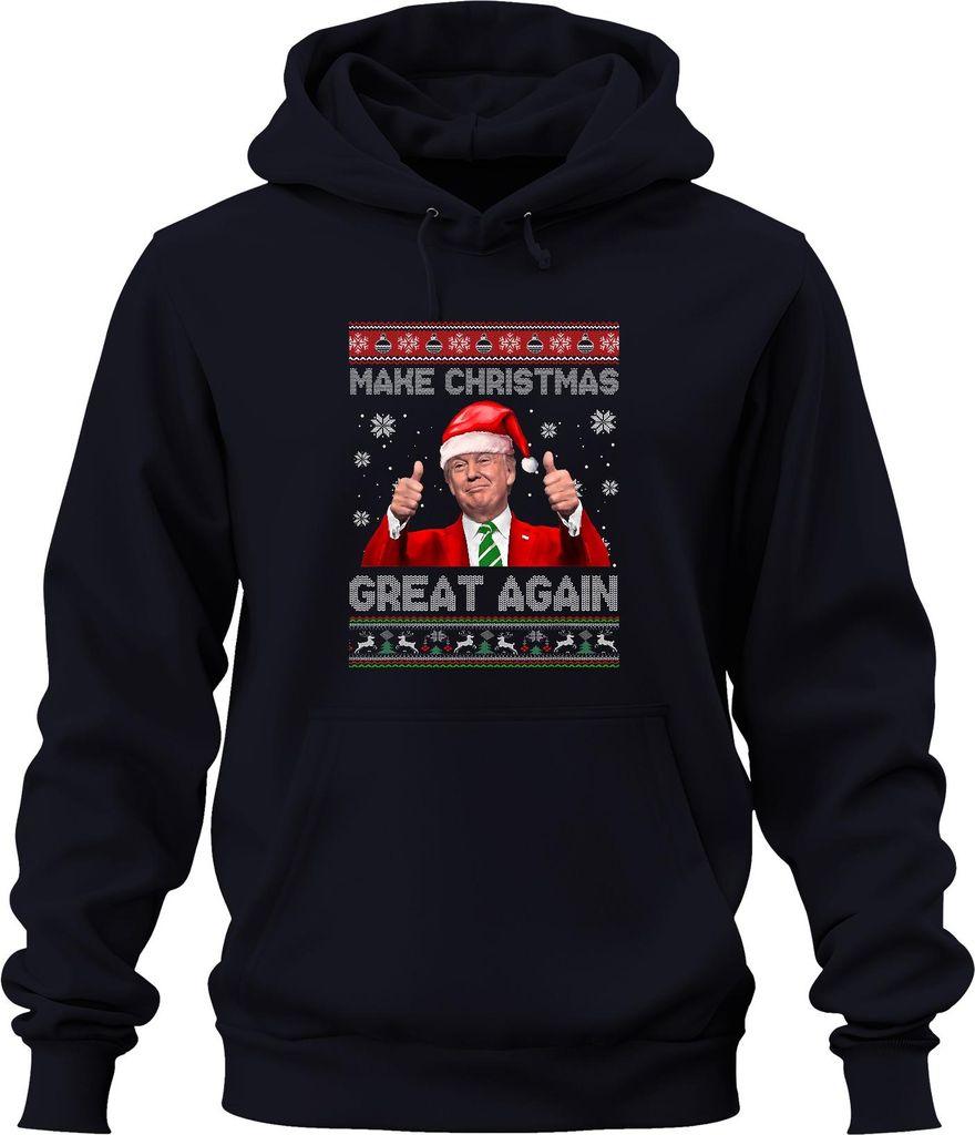 Make Christmas Great Again Santa Claus Daumen hoch lustig Uni Hoodie Kapuzenpullover, Navy, 3XL